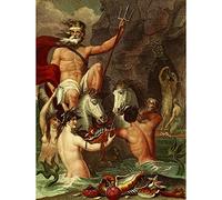 Wee Blue Coo Painting Poseidon Neptune Trident Ocean Mermaids Shells Cave Art Print Poster Wall Decor 12X16 Inch