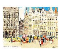 Wee Blue Coo Painting Postcard La Grand Place Brussels Henri Cassiers Belgium Art Print Poster Wall Decor 12X16 Inch