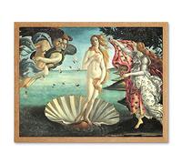 Wall Art Print Old Master Art The Birth of Venus Botticelli Painting Sea Shell Goddess Love Beauty Symbol Art Framed Artery8 Light Oak W12 inch x H16 inch