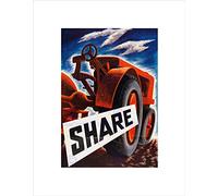 Wee Blue Coo PAINTING SHARE TRACTOR RURAL FARM WORK BLACK FRAMED ART PRINT PICTURE B12X12578