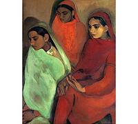 Wee Blue Coo Painting Sher-Gil Group Of Three Girls Art Print Poster Wall Decor 12X16 Inch