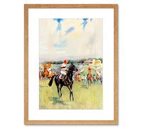 Wee Blue Coo Painting Sport Racehorse Jockey Flat Field Stand Clouds UK Framed Wall Art Print