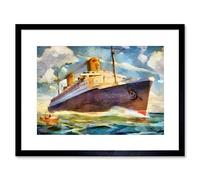 Wee Blue Coo Painting SS Bremen Ocean Liner Liner Ship Boat Watercolour Framed Wall Art Print
