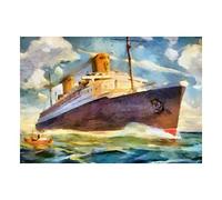 Wee Blue Coo Painting SS Bremen Ocean Liner Liner Ship Boat Watercolour Wall Art Print