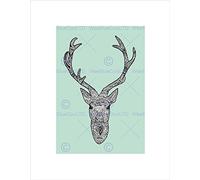 Wee Blue Coo Painting Stag Deer Scottish Scotland Edinburgh Green Wall Art Print