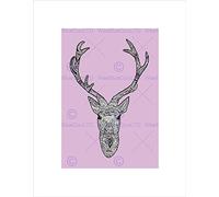 Wee Blue Coo Painting Stag Deer Scottish Scotland Edinburgh Lilac Wall Art Print