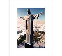 Wee Blue Coo Painting Statue Jesus Christ Clouds Mountains Religion Wall Art Print