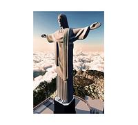 Wee Blue Coo Painting Statue Jesus Christ Clouds Mountains Religion Wall Art Print