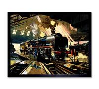 Wee Blue Coo Painting Transport Steam Train Repair Yard Engineer UK Art Print Framed Poster Wall Decor 12X16 Inch