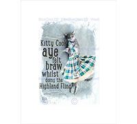 Wee Blue Coo PAINTING TYPOGRAPH DANCING HIGHLAND CAT KITTY COOK FRAMED ART PRINT B12X3863