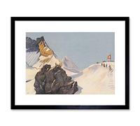 Wee Blue Coo Painting Winter Scene Swiss Alps Mountain Jungfrau Flag Framed Wall Art Print
