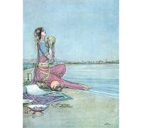 Wee Blue Coo Painting Woman Sea Beach Arabic Illustration Robinson Song English 30X40 Cms Fine Art Print Art Poster Bb8836