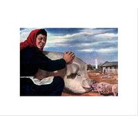 Wee Blue Coo PAINTINGS CULTURAL CHINA PIG SWINE PORK FAT PEASANT FARM FRAMED PRINT B12X4712