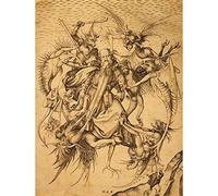 Wee Blue Coo Paintings Drawing Schongauer Anthony Temptation Demon Saint Art Print Poster Wall Decor 12X16 Inch