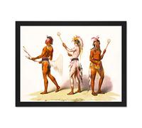 Wee Blue Coo Paintings Drawing Sport Native American Indian Lacrosse Ball Game Large Framed Art Print Poster Wall Decor 18x24 inch