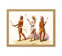 Wee Blue Coo Paintings Drawing Sport Native American Indian Lacrosse Ball Game Large Framed Art Print Poster Wall Decor 18x24 inch