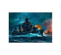 Wee Blue Coo Paintings Landscape Military Naval Destroyer Engaging Framed Art Print B12X9843