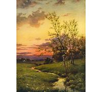 Wee Blue Coo Paintings Landscape Sunset Countryside Tree Art Print Poster Wall Decor 12X16 Inch