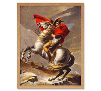 Wall Art Print Napoleon Bonaparte Portrait Painting France Emperor Crossing the Alps on a Horse Art Framed Artery8 Light Oak W12 inch x H16 inch