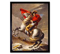 Wall Art Print Napoleon Bonaparte Portrait Painting France Emperor Crossing the Alps on a Horse Art Framed Artery8 Black W12 inch x H16 inch