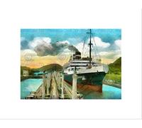 Wee Blue Coo PANAMA PACIFIC LINER CANAL OCEAN WATERCOLOUR BLACK FRAMED ART PRINT B12X2451