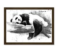 Wee Blue Coo Panda Sleeping Watercolour Black White Artwork Framed Wall Art Print A4