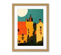 Wee Blue Coo Paper Cut Dean Village Edinburgh In Vibrant Reds And Yellows Artwork Framed Wall Art Print 18X24 Inch