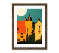 Wee Blue Coo Paper Cut Dean Village Edinburgh In Vibrant Reds And Yellows Artwork Framed Wall Art Print 18X24 Inch