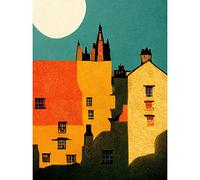 Wee Blue Coo Paper Cut Dean Village Edinburgh in Vibrant Reds and Yellows Unframed Wall Art Print Poster Home Decor Premium