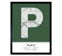 Wee Blue Coo Paris France City Map Green Colour Block Modern Typography Stylish Letter Framed Word Wall Art Print Poster for Home Décor CITYMAP1