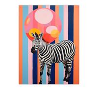 Wee Blue Coo Party Animal Zebra Stripes and Balloon Orange Pink Blue Fun Oil Painting Extra Large XL Wall Art Poster Print