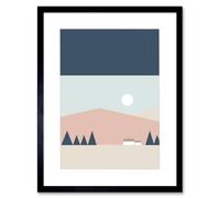 Wee Blue Coo Pastel Geometric Scotland Scottish Highland Sun Hills House Framed Art Print