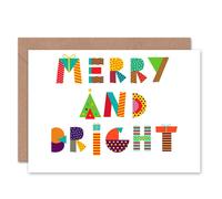 Wee Blue Coo Patchwork Merry Bright Christmas Card Wee Blue Coo Multicolor