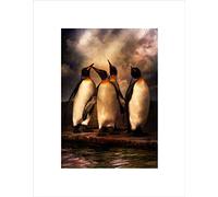 Wee Blue Coo PENGUIN WATER MOODY SKY BLACK FRAME FRAMED ART PRINT PICTURE MOUNT B12X9524