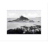Wee Blue Coo PENZANCE ST. MICHAEL'S MOUNT CORNWALL ENGLAND OLD BW FRAMED ART PRINT B12X547