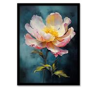 Wee Blue Coo Peony Pleasure Oil Painting Blue Pink Orange Single Flower Spring Bloom Floral Artwork Framed Wall Art Print A4