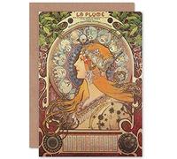 Wee Blue Coo Personalised Alphonse Mucha Art Nouveau La Plume Zodiac Greeting Card For Her Gran Sister Niece Daughter Wife Woman Birthday