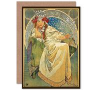 Wee Blue Coo Personalised Alphonse Mucha Princess Hyacinth 1911 Old Master Painting Greeting Card For Her Gran Sister Niece Daughter Wife Woman Birthday