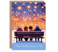 Wee Blue Coo Personalised Christmas Card With Grandparents Under A Canopy Of String Lights