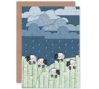Wee Blue Coo Personalised Collage Sheep And Rain Clouds Highland Hill Greeting Card For Child Kids Birthday