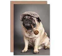Wee Blue Coo Personalised Cute Pug Dog Lover Sherlock Holmes Pipe Pet Greeting Card Arty Art All Occasion Birthday