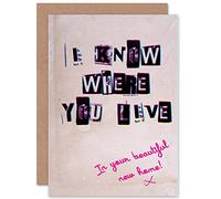 Wee Blue Coo Personalised I Know Where You Live Newspaper Letters Funny New Home Greeting Card For Anyone All Man Woman Housewarming