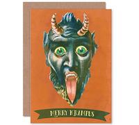Wee Blue Coo Personalised Merry Krampus Vintage Anti Santa Xmas Demon Funny Greeting Card For Anyone All Man Woman Christmas