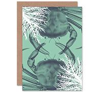 Wee Blue Coo Personalised Sea Crab Crustaceans And Corals Aquatic Greeting Card Arty Art All Occasion Birthday