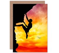 Wee Blue Coo Personalised Sport Free Climber Solo Climbing Sunset Silhouette Greeting Card Arty Art All Occasion Birthday