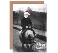 Wee Blue Coo Personalised Strange Santa Pig Hog Ride Funny Alternative Xmas Greeting Card For Anyone All Man Woman Christmas