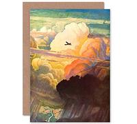 Wee Blue Coo Personalised The Air Mail 1938 Painting Aeroplane Storm Clouds Greeting Card Arty Art All Occasion Birthday