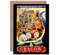 Wee Blue Coo Personalised Vintage Travel Ad Krakow Poland Wawel Cathedral Castle Greeting Card Arty Art All Occasion Farewell