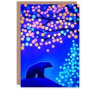 Wee Blue Coo Personalised Winter Wonderland Tree Fairy Lights Polar Bear For Him Or Her Art Xmas Christmas Card