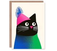 Wee Blue Coo Pet Winter Knit Hat Bold Modern Cat Lover Fun Xmas Art Blank For All Christmas Card